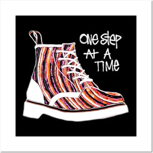 One Step At A Time Orange Boot Posters and Art